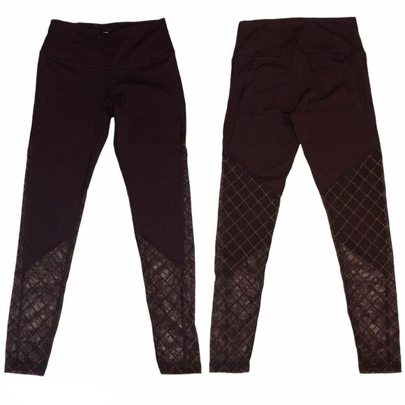 Victoria Secret Sport Knockout Mesh Maroon and Gold Tight Leggings Women's Sm - Picture 1 of 5
